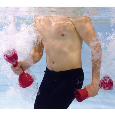 Red aqua resistance poles for water walking and coordination workouts 2