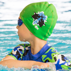 Green Textile Swim Cap for Kids lightweight and playful